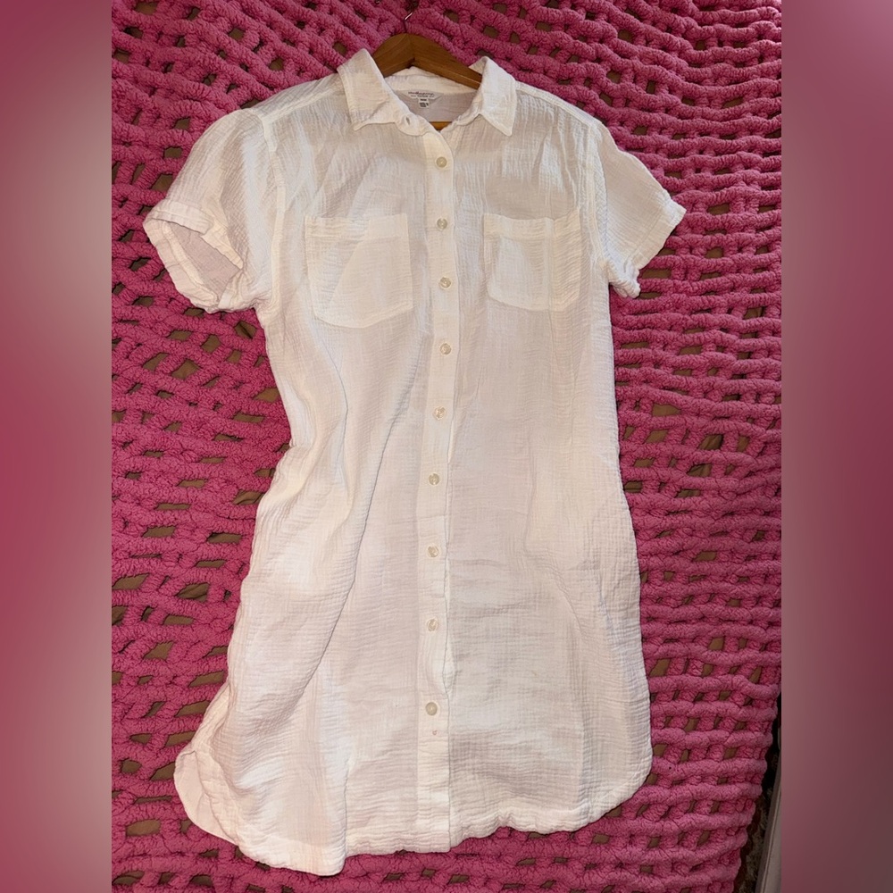 100% Cotton Casual White Button-Up Shirt Dress/Beach Cover Up, Size Medium - Picture 12 of 16